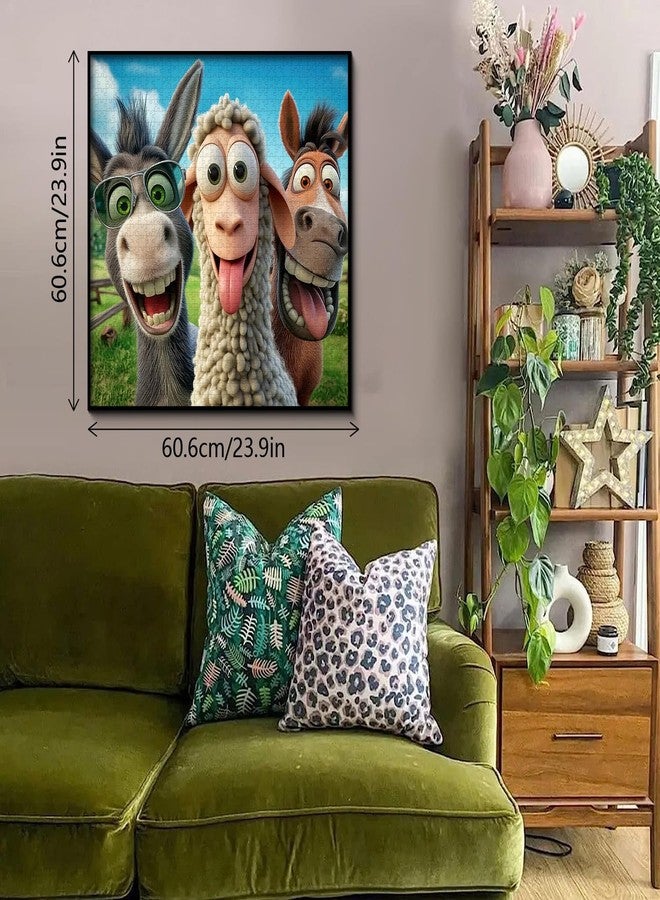 PICKFORU Laughing Ranch Jigsaw Puzzles 1000 Pieces, Funny Farm Animal Puzzles for Adults, Donkey Horse Sheep Puzzle as Home Decor - Image 5